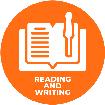 Standard 21 Reading and Writing Skills logo. Pictured a book, and pen