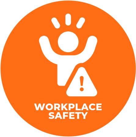 Workplace Safety logo person with warning symbol